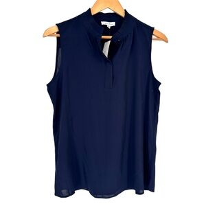 Calvin Klein Midnight Navy Pleated Neck Sleeveless Blouse size Small NWT Top